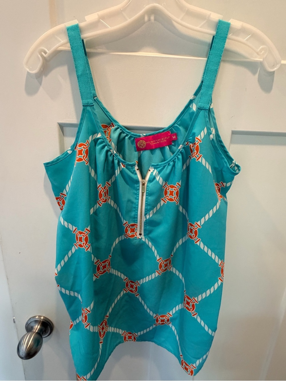 MacBeth Collection Turquoise Nautical Rope Print Zip Tank Top Medium